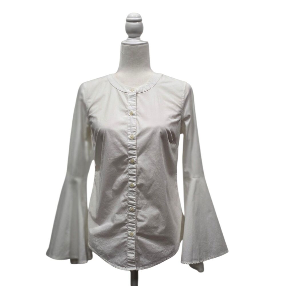Banana Republic Tailored Shirt 6 White Bell Sleeve Collarless Button Down